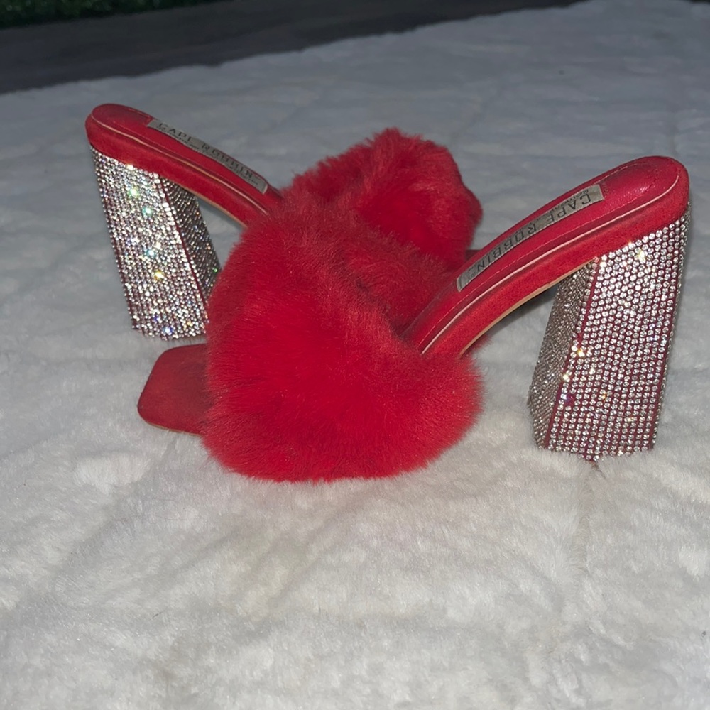 Red fluffy and sparkly heels
